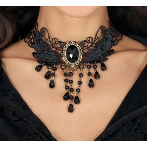 Guirca Colier Dantela Choker Negru