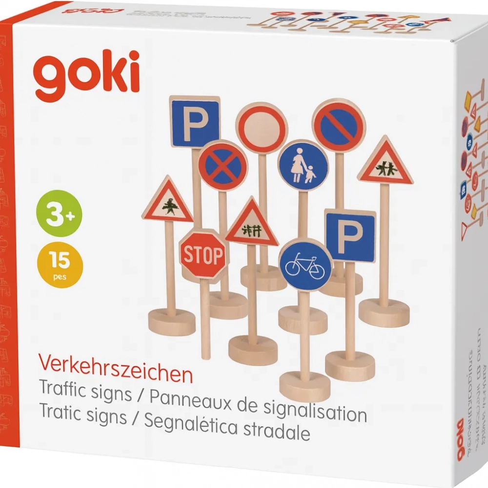 Set 15 semne circulație lemn Goki educativ