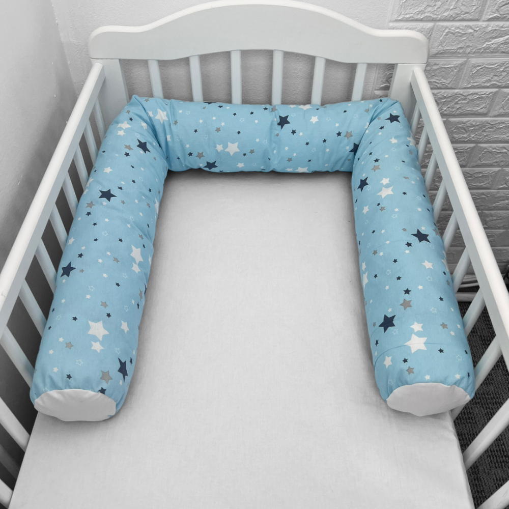 Perna Bumper Deseda 180cm Gri-Albastru | Siguranță Pat Bebe