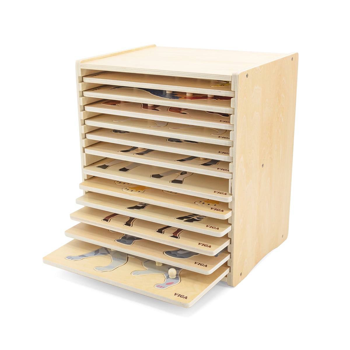 Set 12 Puzzle Montessori Viga cu Raft Depozitare