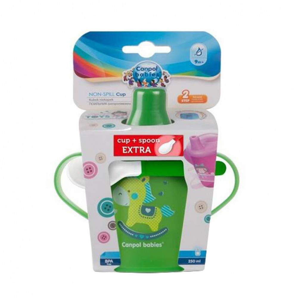 Set cana 250 ml Canpol Babies cu lingurita, Verde