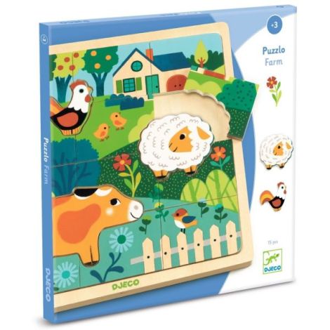 Puzzle Animale Ferma Djeco Lemn 2+ Ani - imagine 4