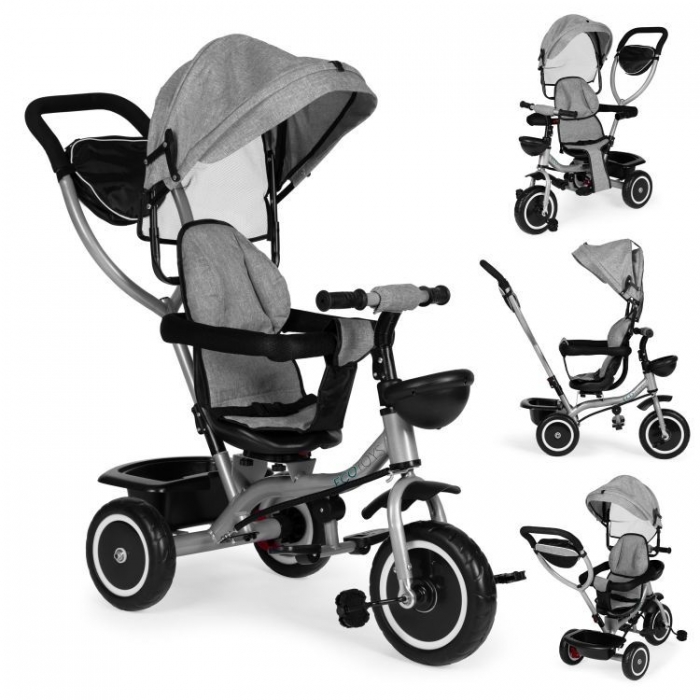 Tricicleta Ecotoys 2-in-1 Gri | Rotativ 360°