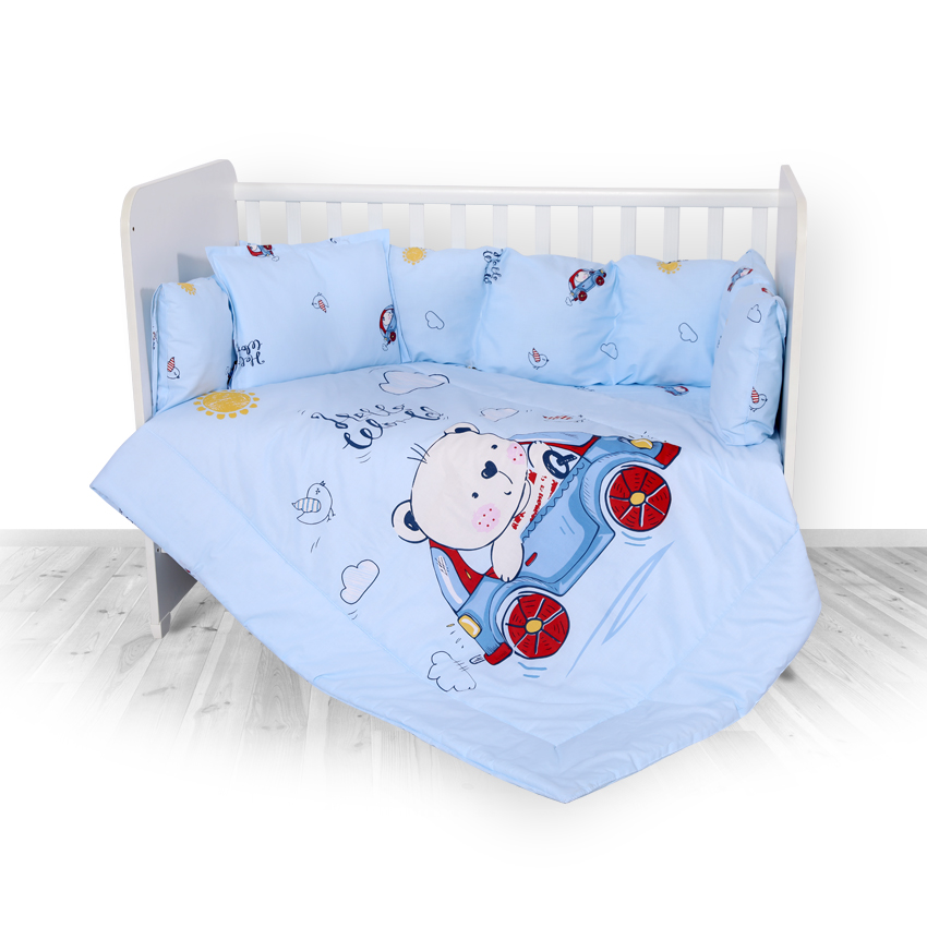 Lenjerie Pat 8 Piese Lorelli Bear Car Blue, Bumbac Ranforce