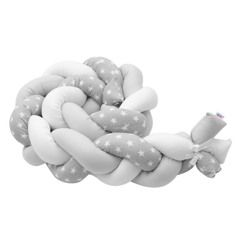 Bumper Patut New Baby 225 cm Tricotat Stars Grey/White - imagine 3