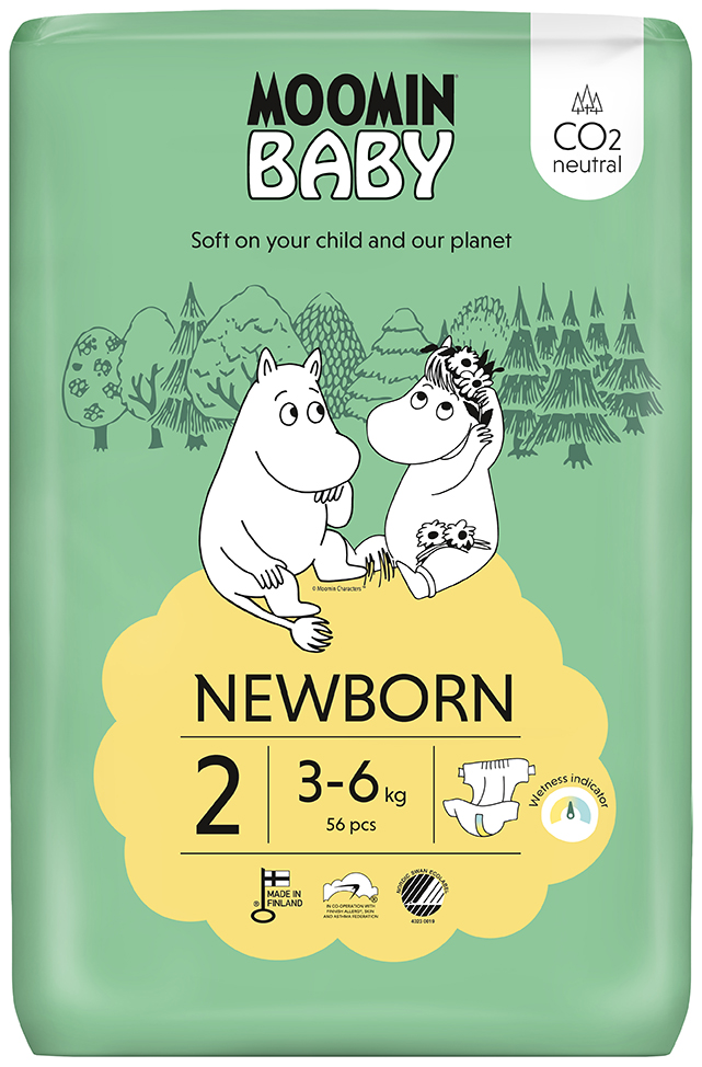 Scutece Eco Moomin Baby 3-6 kg, 58 bucăți