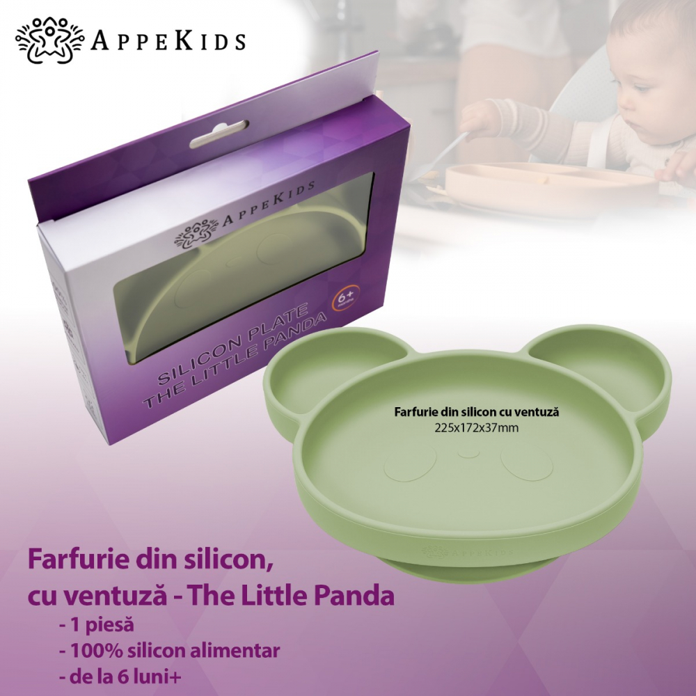 Farfurie Silicon Panda AppeKids cu Ventuza - imagine 2