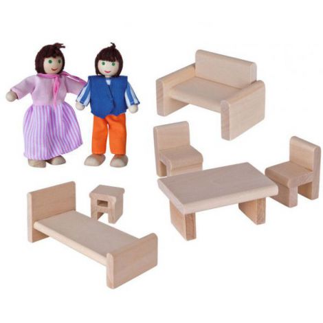 Casuta Papusi din Lemn Simba, cu 2 Papusi si Mobilier - imagine 3