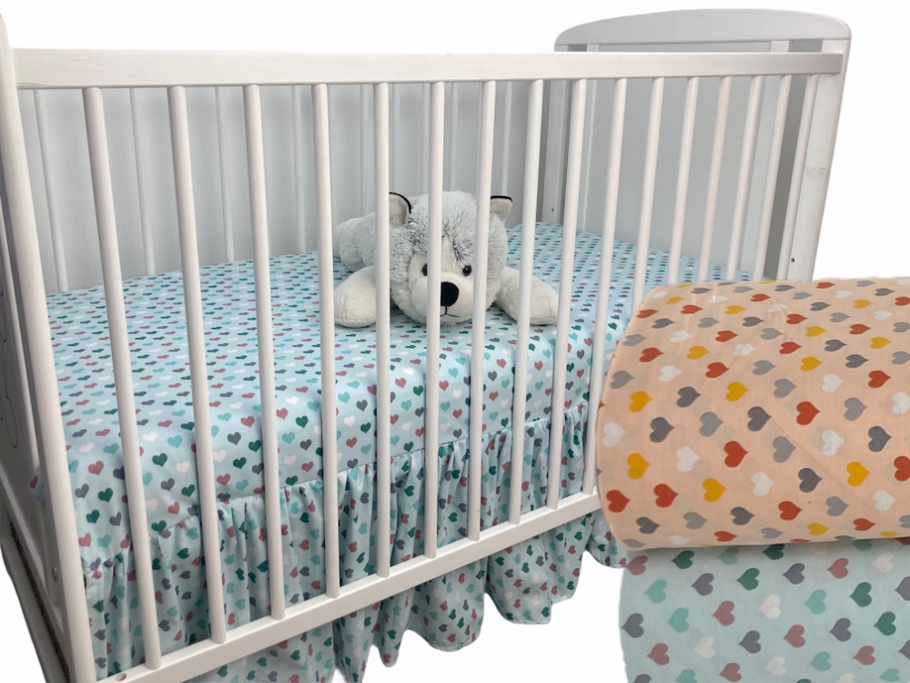 Cearsaf Bumbac Deseda 140x70 cm cu Volanas Inimioare
