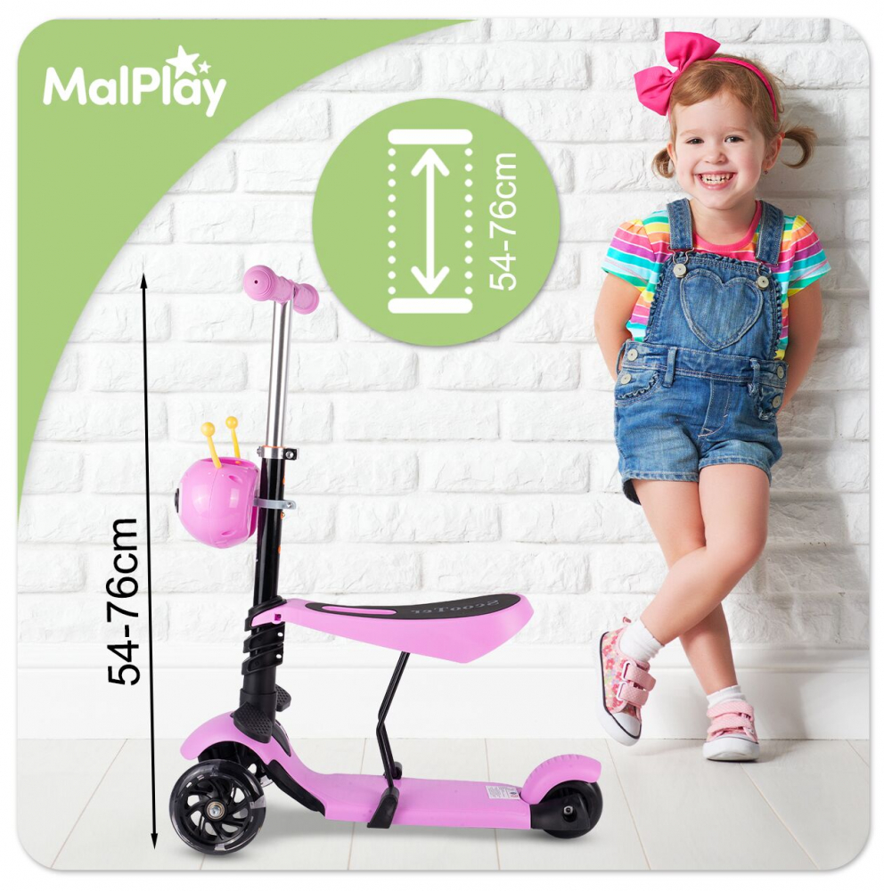 Trotineta Malplay Pink LadyBug cu scaunel - imagine 3