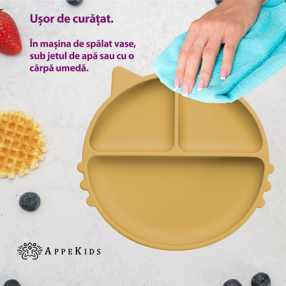 Farfurie Silicon AppeKids Kitty Honey cu Ventuza - imagine 4
