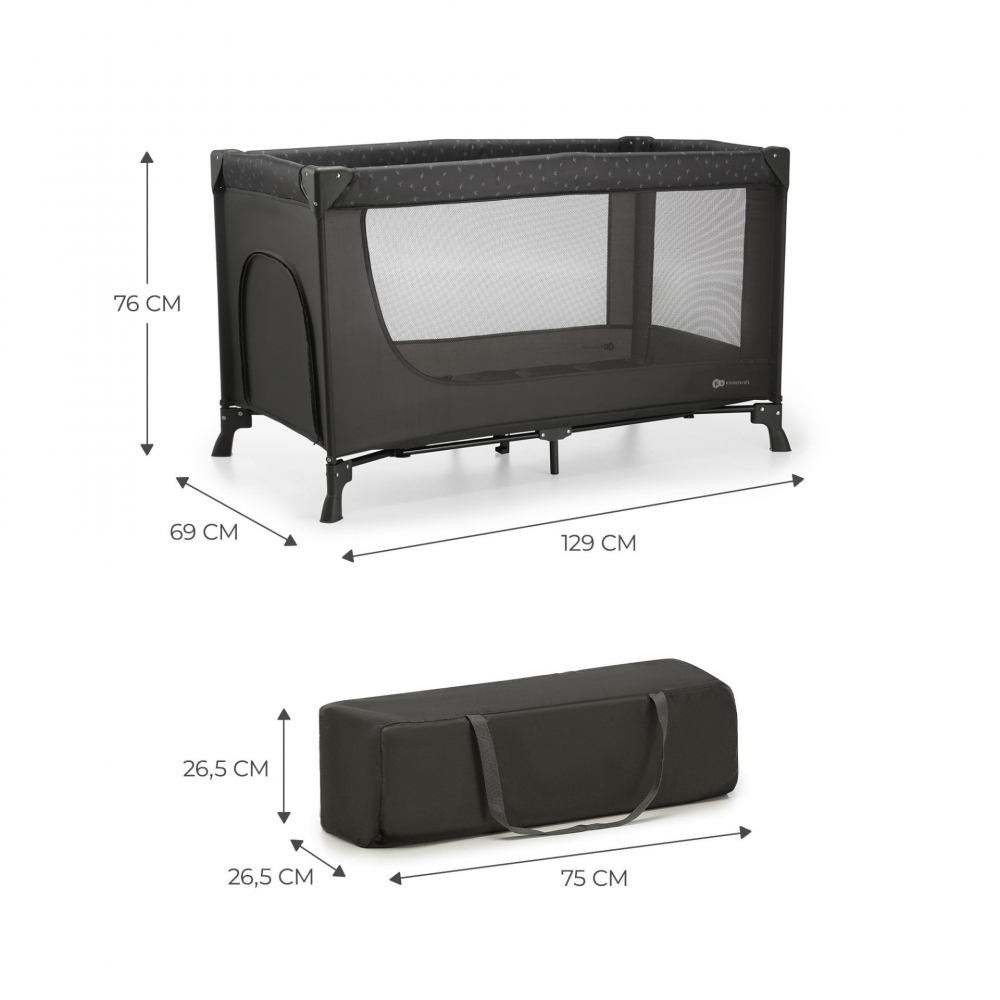 Pătuț KinderKraft Joy Light Grey - Pliabil Rapid