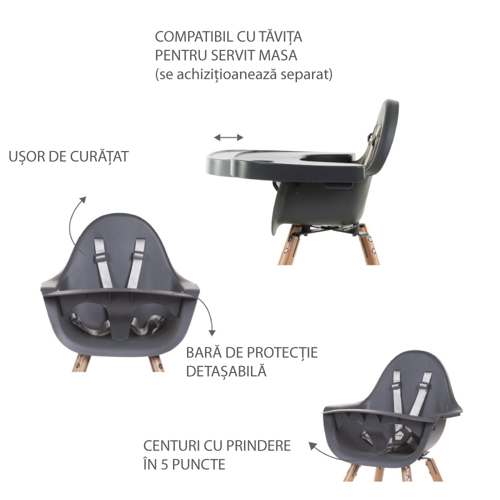 Scaun de masa Childhome Evolu 2, Natural/Antracit, Reglabil - imagine 3