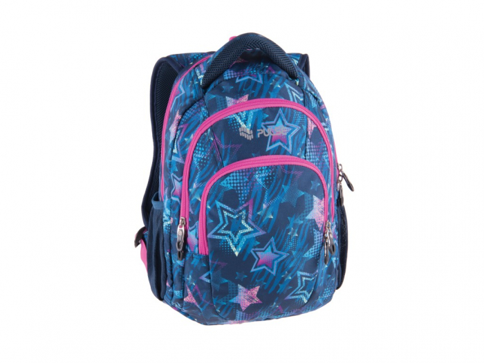Rucsac Scoala Pulse Blue Stars, 5 Compartimente