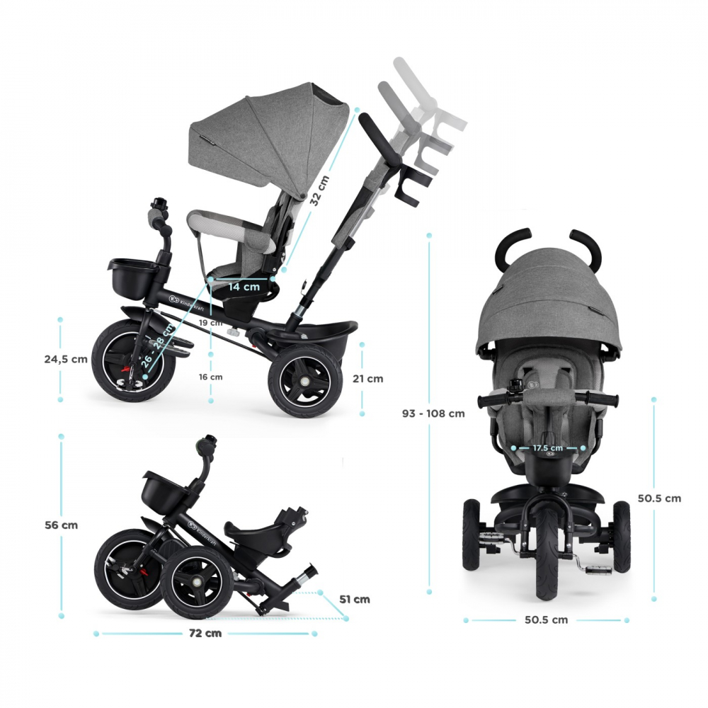 Tricicleta Kinderkraft Spinstep 5 in 1 Grey - imagine 9