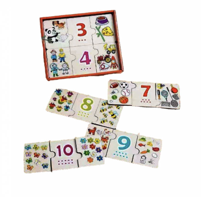 Puzzle Lemn Montessori Numere si Imagini Krista
