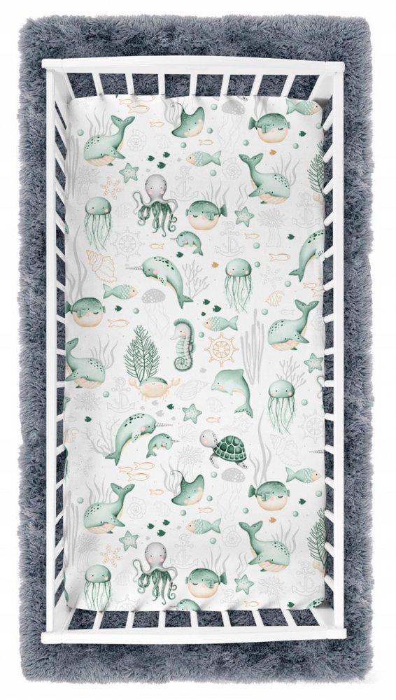 Cearceaf Bumbac BabyMam 120x60 cm, Green Sea