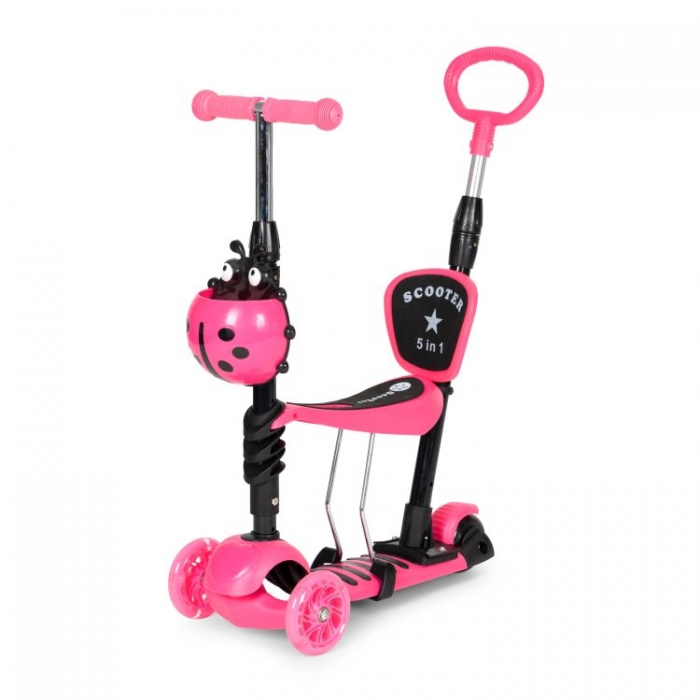 Trotineta 5 in 1 Ecotoys Roz cu LED și Mâner Parental - imagine 8