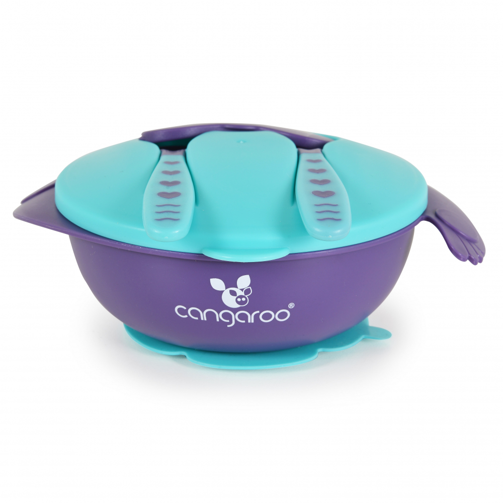 Set Cangaroo Jelly Blue: Bol cu lingurită și furculiță