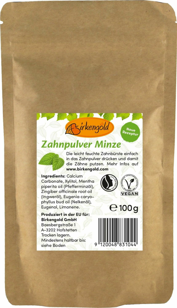 Pasta de dinți pudră Menta Fără Fluor Birkengold 100g