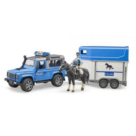 Bruder Masina Politie Land Rover cu Remorca si Cal