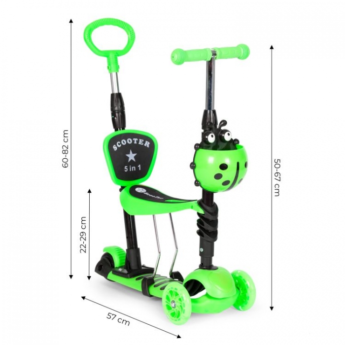 Trotineta Ecotoys 5 in 1 Verde 3 Ani+ cu LED - imagine 7