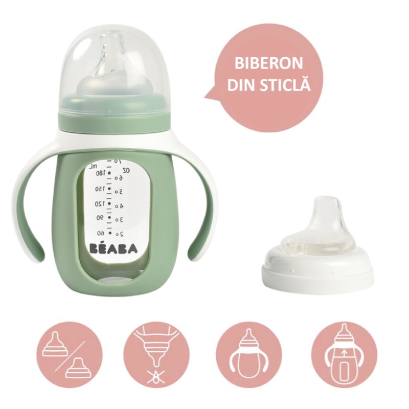 Biberon Învățare Beaba 2în1 Sticlă 210ml - imagine 2