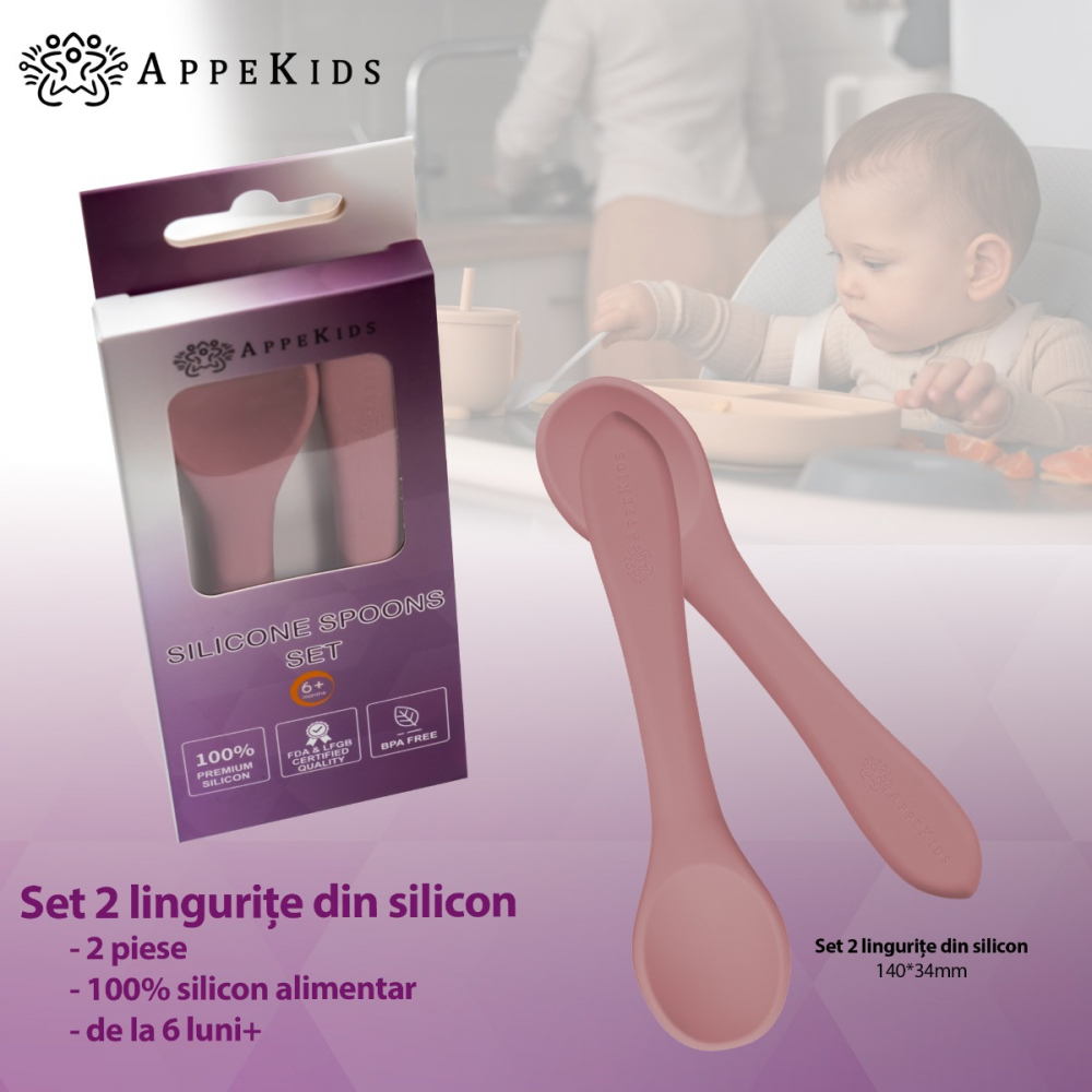 Set lingurițe silicon AppeKids Old Rose, Sigur - imagine 2