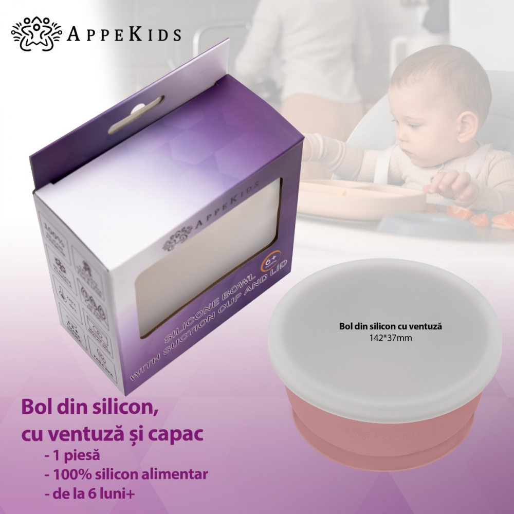 Bol Silicon cu Ventuza AppeKids Old Rose