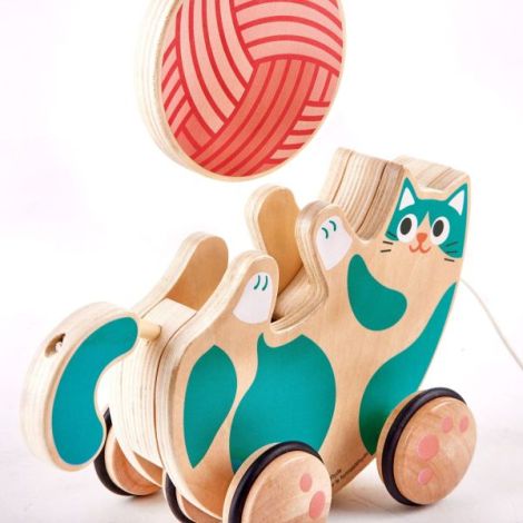 Hape Pisicuta din Lemn cu Ghem de Tras - imagine 4