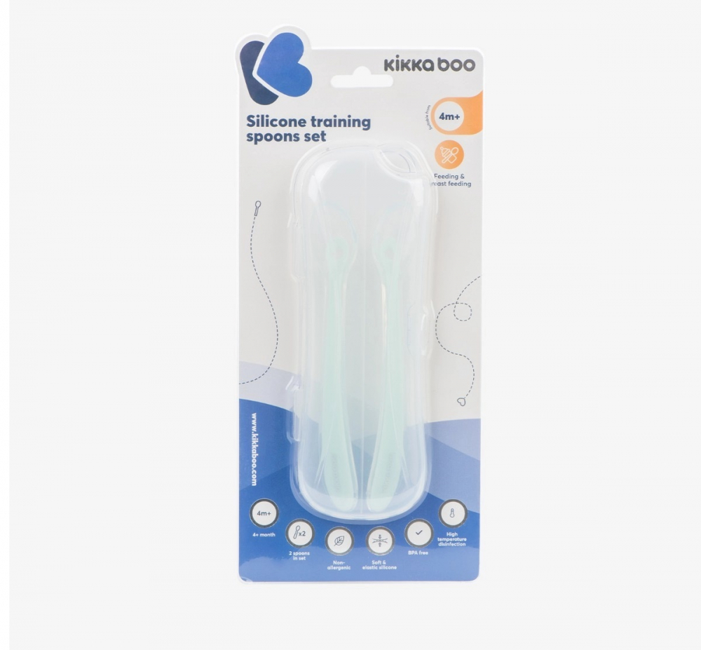 Set 2 lingurițe KikkaBoo Mint, silicon moale - imagine 3