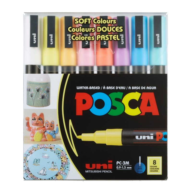 Set 8 Markere POSCA PC-3M Pastelate, Vârf Fin