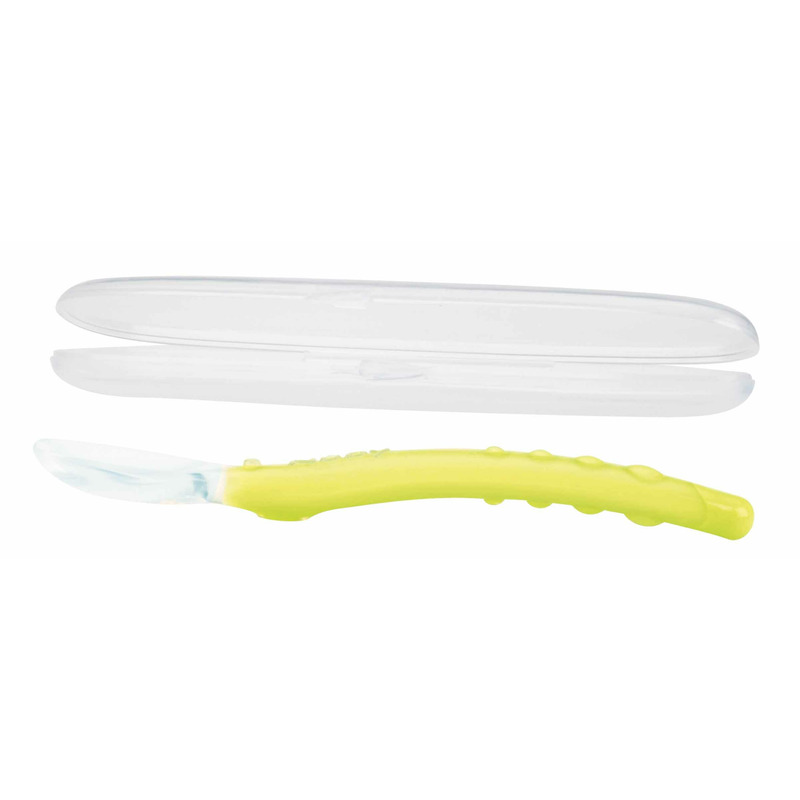Lingura Silicon Nuby cu Mâner Arcuit 3 luni+ Galben-Verde - imagine 4