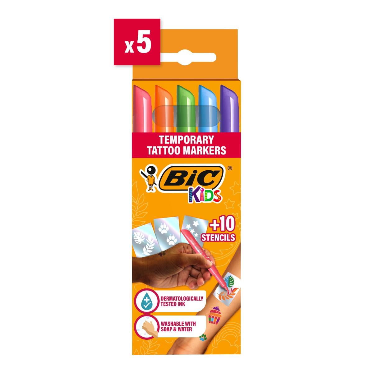 Set 5 markere & 10 sabloane tatuaje Bic Kids