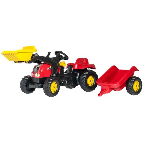 Tractor Rolly Toys Kid-X Rosu cu Remorca