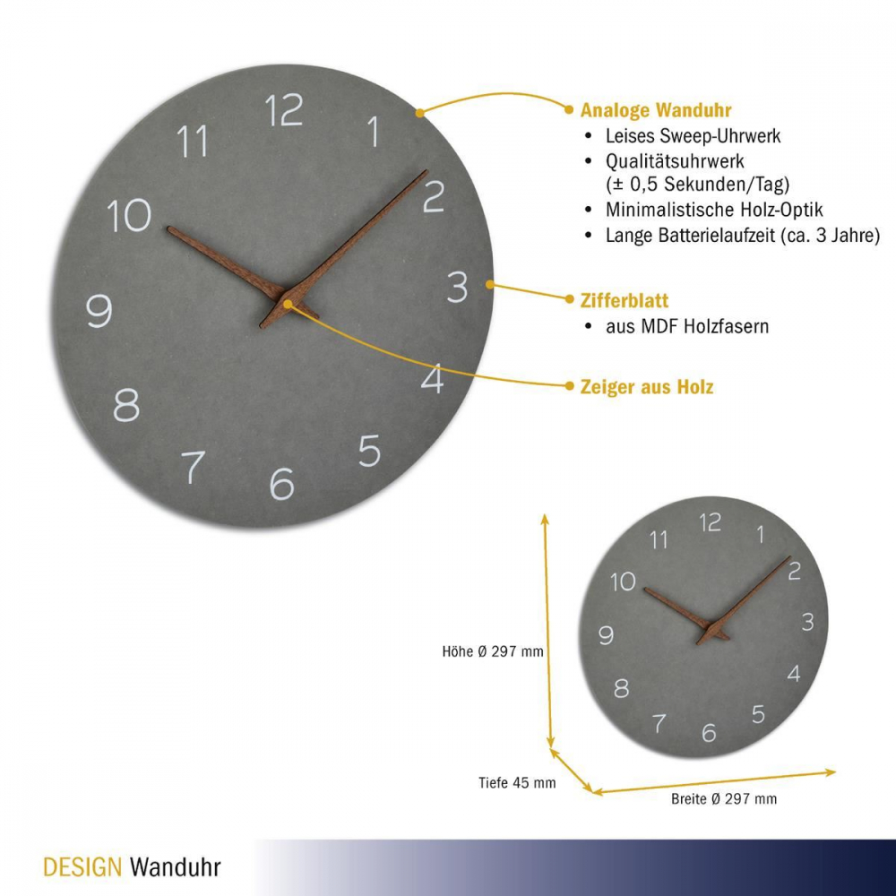 Ceas Tfa Silentios din Lemn Minimalist - imagine 2