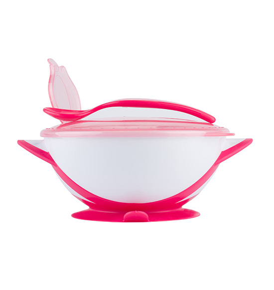 Castron cu ventuza Babyono Pink + Lingură