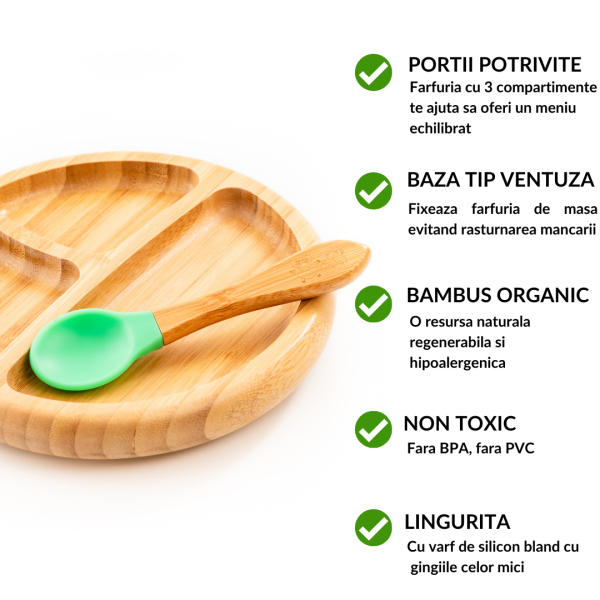 Set Diversificare Bambus Oaki Verde, Farfurie și Linguriță