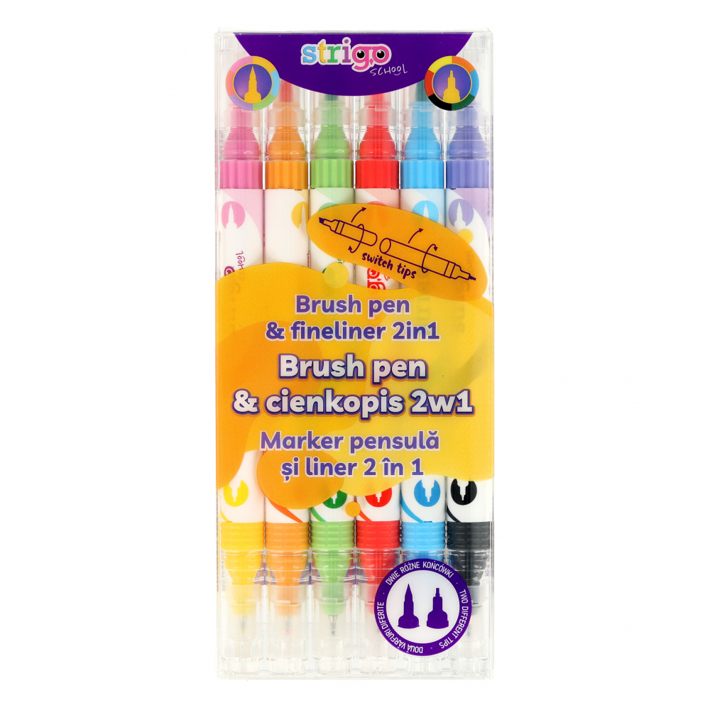 Set Evidentiatoare Strigo 2 în 1, 6 Buc, 12 Culori