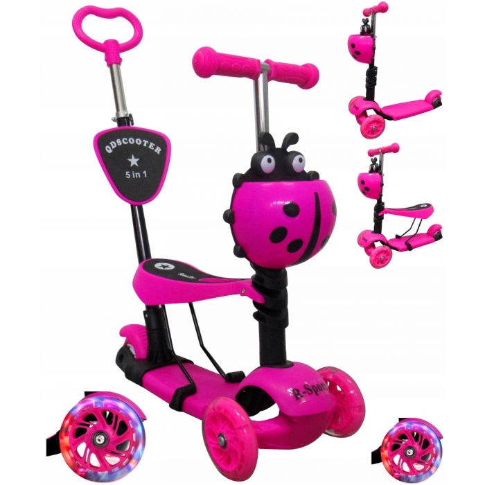 Trotineta 5 in 1 R-Sport H3 Roz, LED, 2-7 Ani - imagine 2