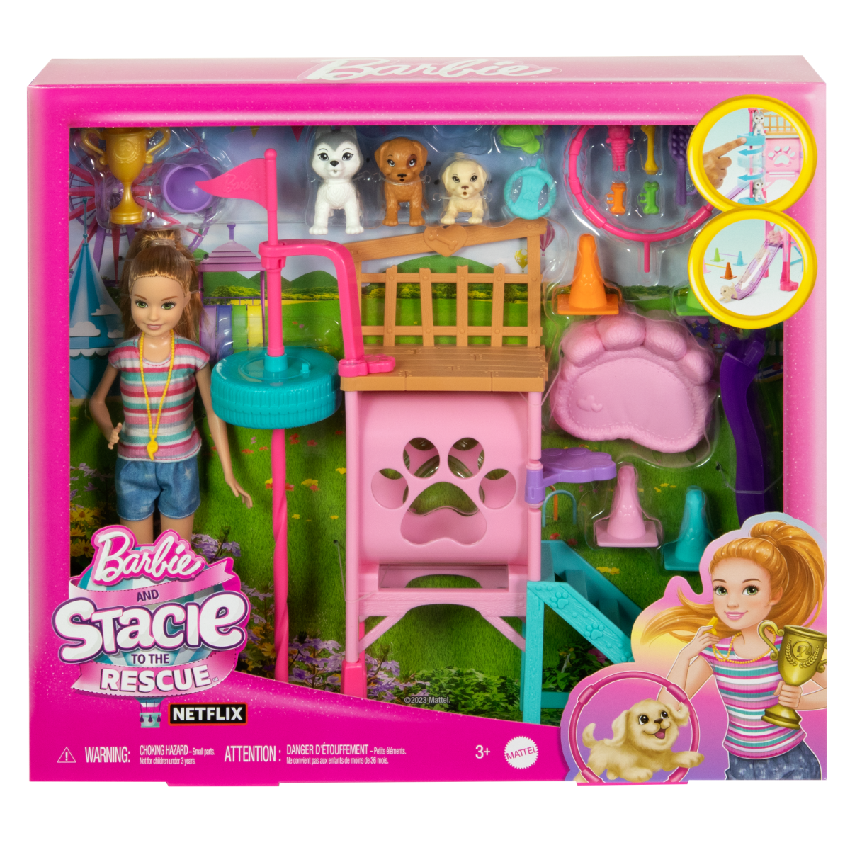 Set Barbie Stacie si 3 Catelusi, Accesorii Dresaj