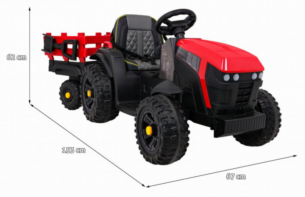 Novokids Tractor Electric 12V cu Remorcă Rosu