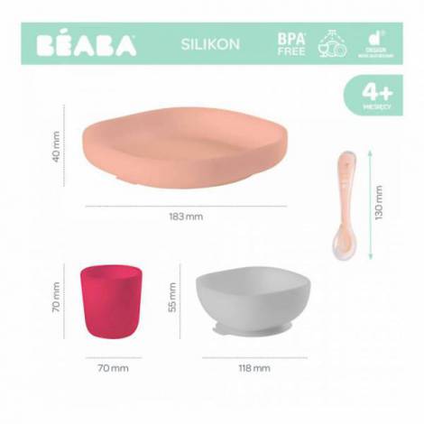 Set Masa Silicon Beaba 4 Piese Roz - imagine 9