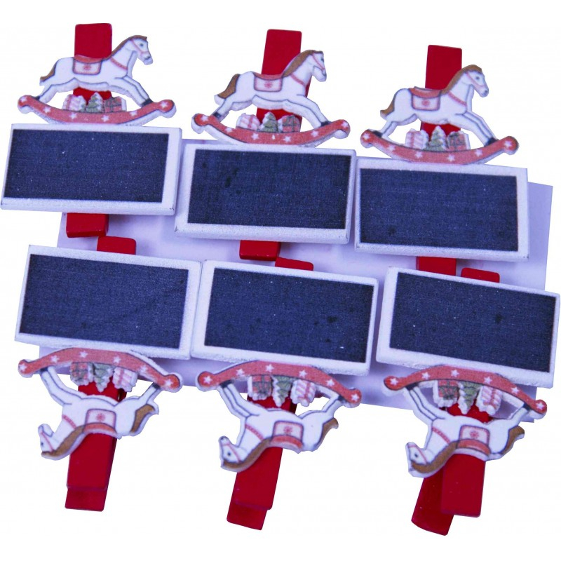 Set 6 Cârige Lemn Cal cu Sanie, Decorativ