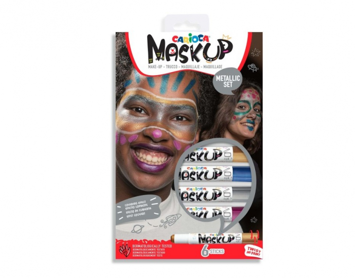 Set 6 Culori Pictat pe Față Carioca Mask-up Metallic